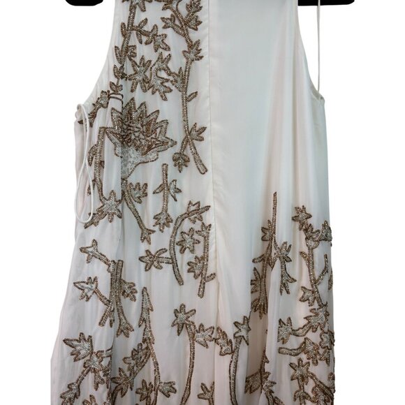 Badgley Mischka Beaded White & Gold High Neckline Swing Shift Style Dress Size 8 - Picture 8 of 12